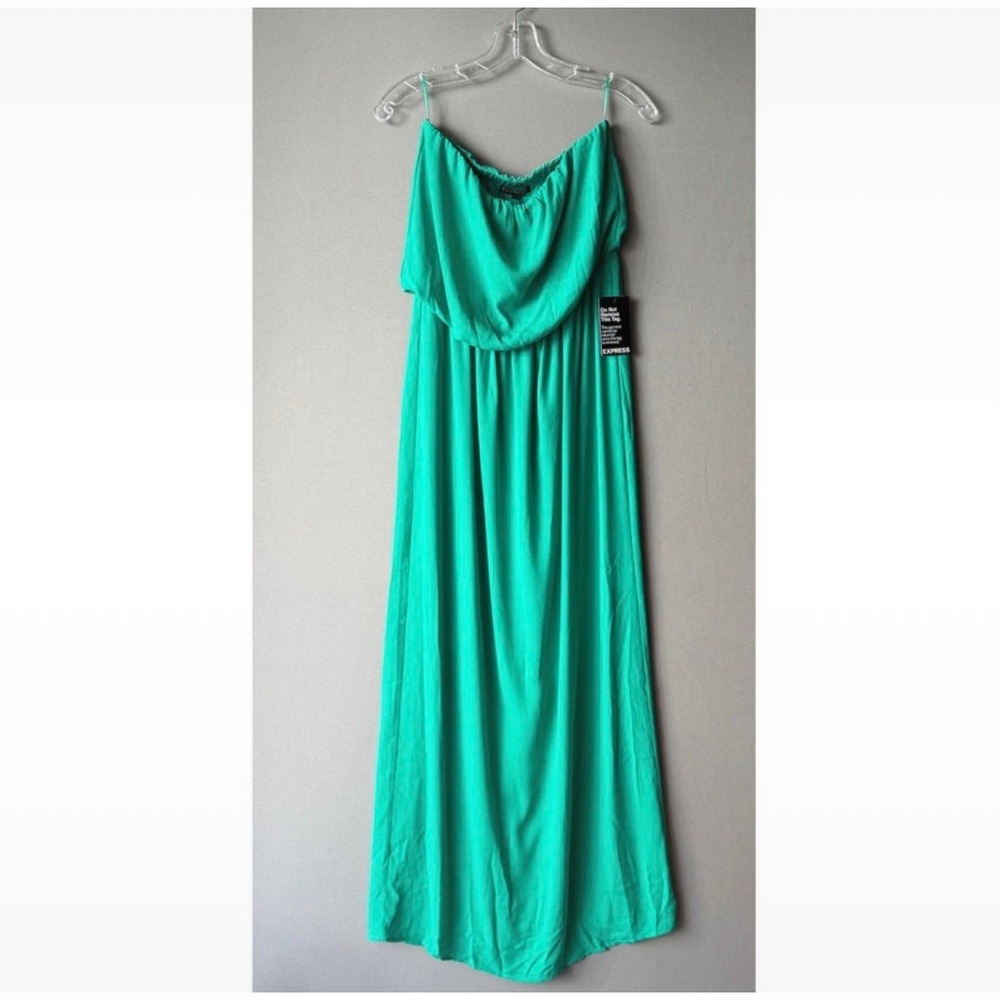 Express S Green Maxi Dress Strapless Popover Coastal Resortwear‎ Beachy NWT